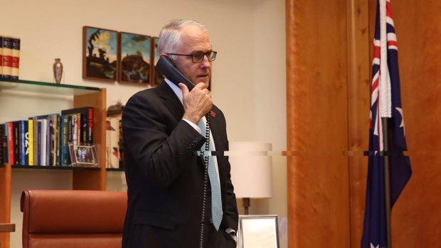 Prime Minister Malcolm Turnbull speaks to Donald Trump in November following his election victory. 