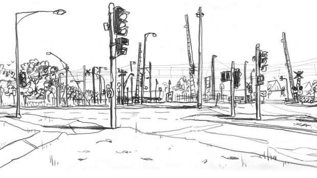 "Around me the infirm push trolleys and wait for buses to arrive, lights to change ..."
Illustration: Oslo Davis