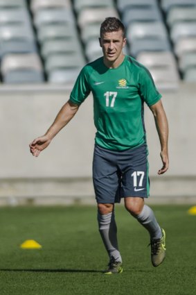Matt McKay trains at Canberra Stadium on Monday.