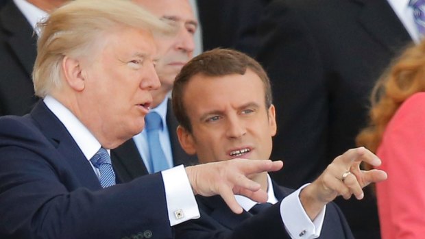French President Emmanuel Macron, right, and US President Donald Trump in Paris in July.