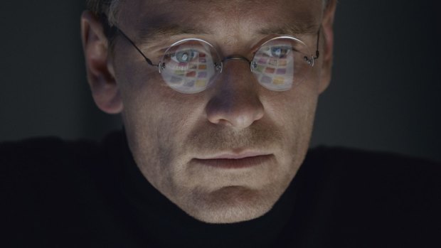 Michael Fassbender slips into the black turtleneck of late tech giant Steve Jobs.