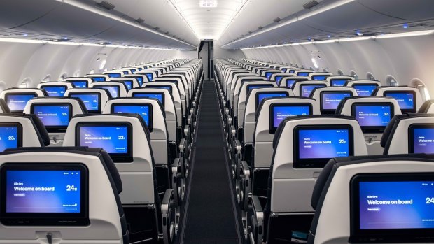 Economy class on board Air New Zealand's Airbus A321neo.