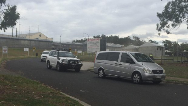 A vehicle believed to be transferring bank robber Brenden Abbott from the Brisbane Correctional Centre at Wacol.