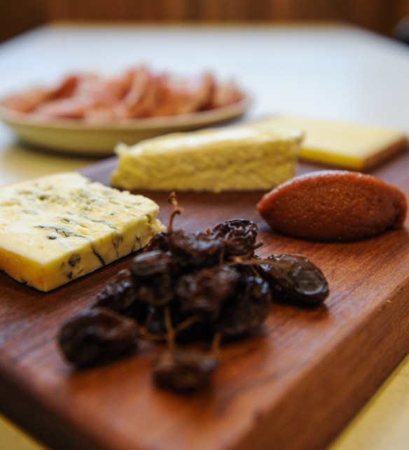 Cheese board and aged ham.