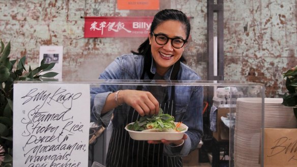 Kylie Kwong at the Billy Kwong Stall, Eveleigh Farmers' Market, Sydney 