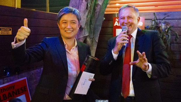 Anthony Albanese launching his campaign with Penny Wong at Vic on the Park Pub in Enmore.
