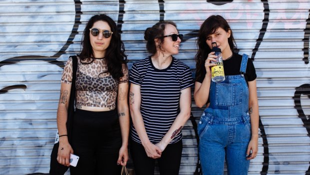 Camp Cope are too big to be silenced by entrenched festival organisers. From left, Georgia MacDonald, Sarah Thompson, Kelly-Dawn Hellmrich.