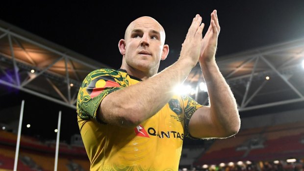 Farewell tour: Stephen Moore said goodbye to the Brisbane fans in October and is now set to play his final Test at the weekend, against Scotland.