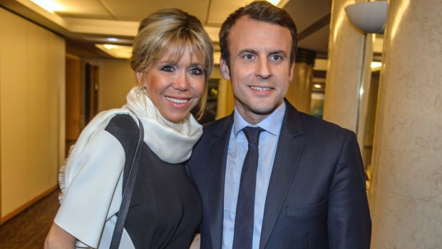 Emmanuel Macron, candidate for the French presidential elections and his wife Brigitte Macron. 