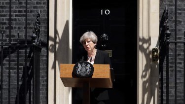 Theresa May speaks about the van attack outside 10 Downing Street.