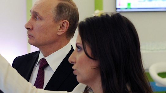 Russian President Vladimir Putin and RT's Editor-in-chief Margarita Simonyan in Moscow, Russia.
