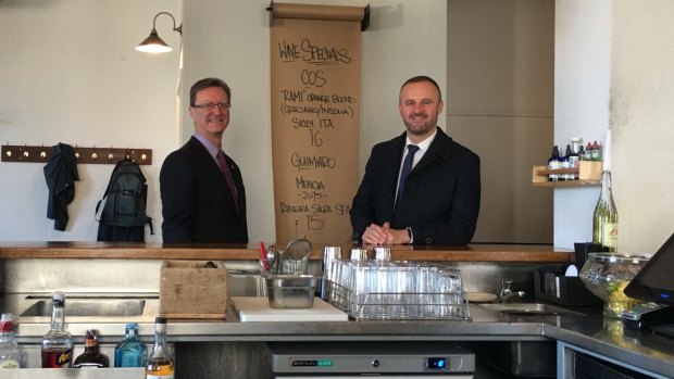 Attorney-General Gordon Ramsay and Chief Minister Andrew Barr at Bar Rochford.