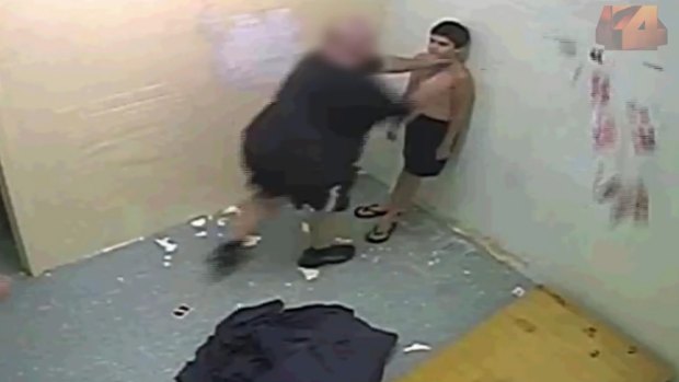 Dylan Voller being manhandled by staff at the Darwin facility.