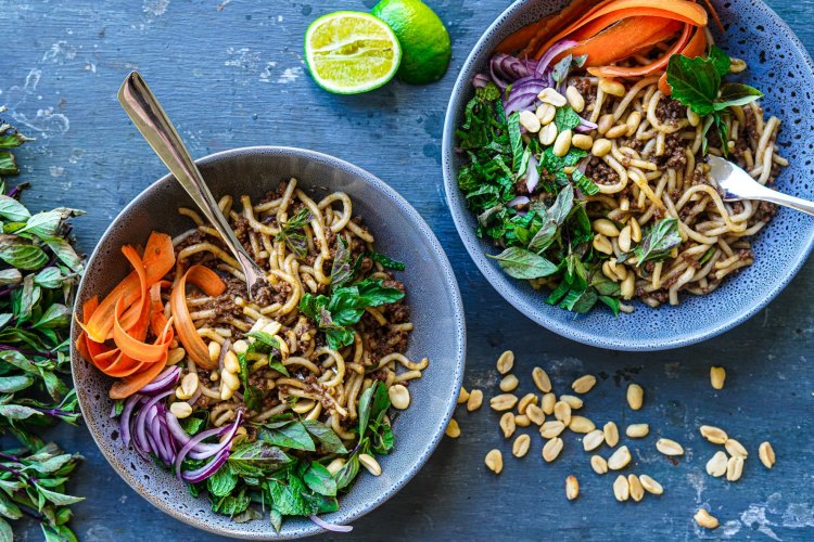 Mustard beef and noodles. 