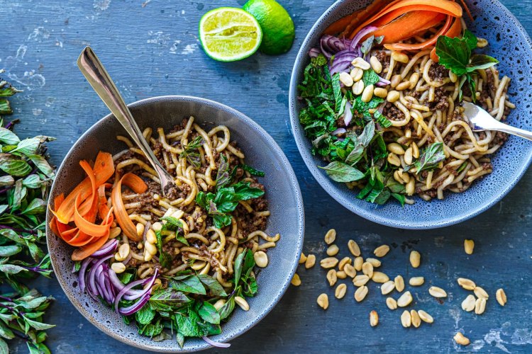 Mustard beef and noodles. 