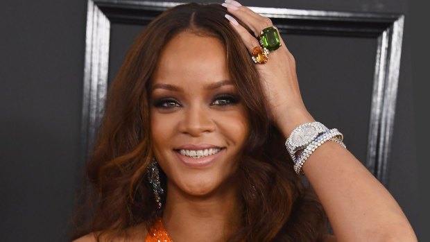 Rihanna arrives at the Grammy Awards. 