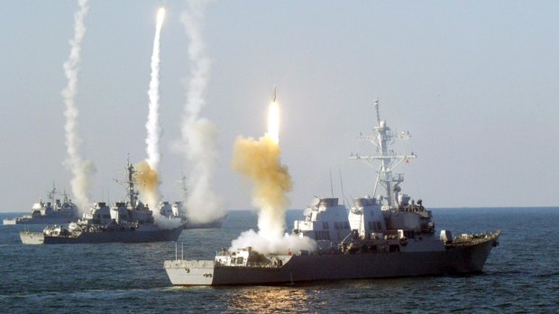 The US Navy during military exercises. Russia has accused the US of "acting aggressively" in the Black Sea.