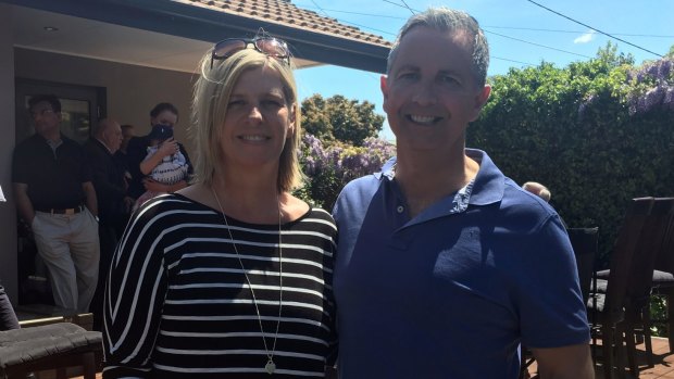 Liberal leader Jeremy Hanson and wife Fleur at their Holder home on Sunday in the wake of the ACT election.