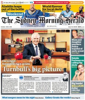 The Sydney Morning Herald's front page on Saturday.