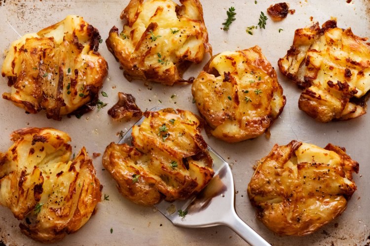 Crispy smashed potatoes.