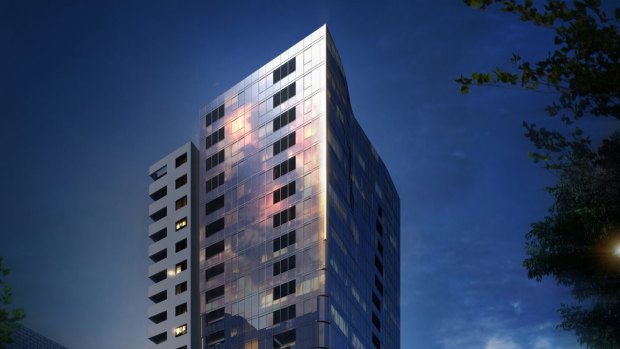 An artist's impression of the proposed apartment complex at 405-421 Spencer Street in Melbourne.