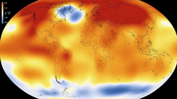 This illustration obtained from NASA on Jan. 20, 2016, shows that 2015 was the warmest year since modern record-keeping began in 1880, according to a new analysis by NASA's Goddard Institute for Space Studies.