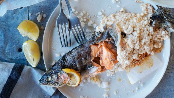 Salt-baking creates a private steam room for the fish, trapping its moisture.