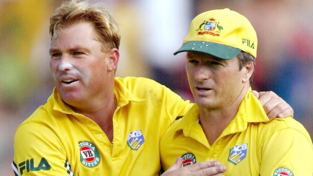 Unsettling: Shane Warne and Steve Waugh during a one-day match in 2002.