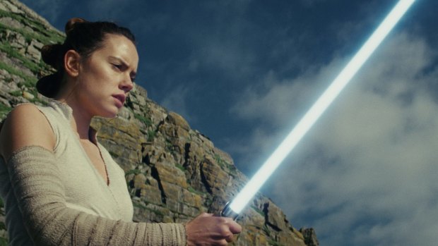 Rey, played by Daisy Ridley, trains to be a Jedi in The Last Jedi.