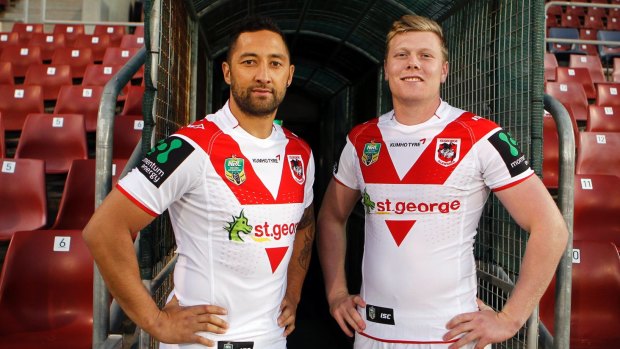 Successor: Drew Hutchison, right, with the departing Benji Marshall in 2015.