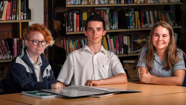 Templestowe College students (from left) Stevie, Liam and Melanie are doing the unscored VCE and will finish without an ATAR.