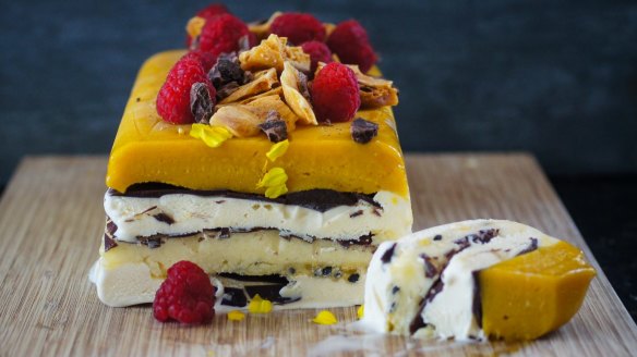 Mango and passionfruit Viennetta-inspired ice-cream cake.