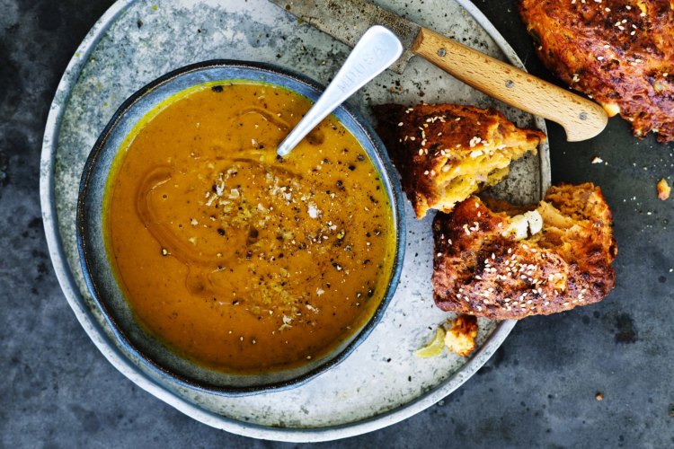 Dan Lepard's garlic, sweet potato and chickpea soup.