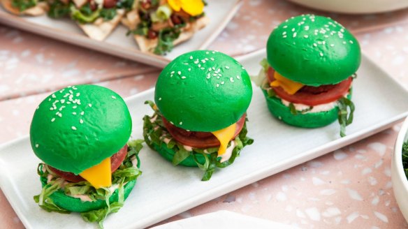 Plant-based burgers get their colour from matcha and other natural ingredients.