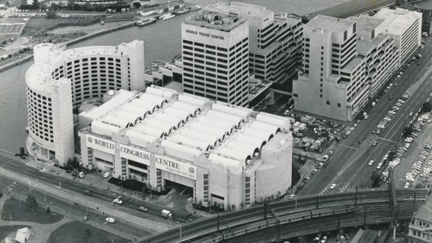 The former convention centre, the white building pictured centre, was completed in 1990. It is now being demolished. 