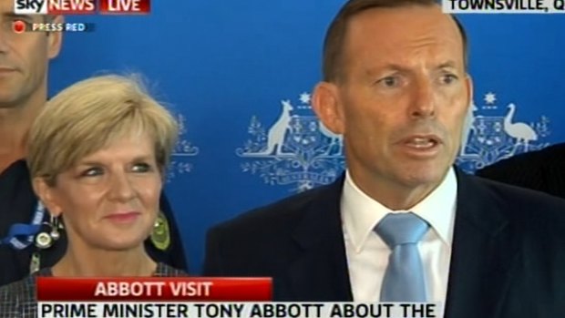 United front: Tony Abbott and Julie Bishop face the media