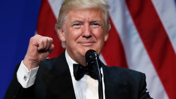 President Donald Trump speaks at The Salute To Our Armed Services Inaugural Ball in Washington.