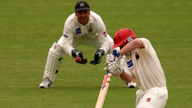 Playing days: Chris Davies in action for South Australia, with Victoria's Darren Berry behind the stumps