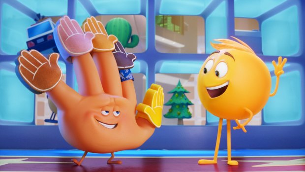 Hi-5 (James Corden) and Gene (T.J.Miller) in The Emoji Movie, which shows self-expression can occur through the unlikeliest of means.