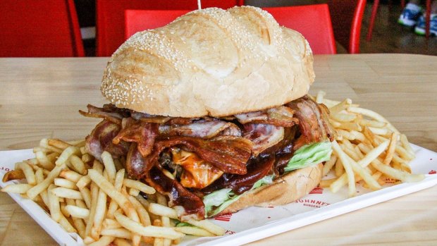 The mammoth "Burgerzilla" at Johnny's Burger Joint in Canning Vale. 