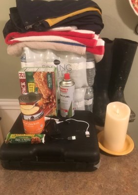 Australian Evan Foster has the emergency supplies ready to survive Hurricane Irma. 