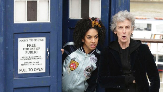 Peter Capaldi as Doctor Who with Pearl Mackie as his companion Bill Potts.