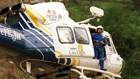 The CareFlight helicopter taking part in a rescue at Stanwell Tops in NSW.