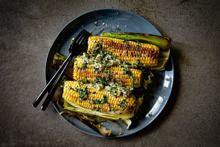 Super simple corn on the cob with coriander butter.