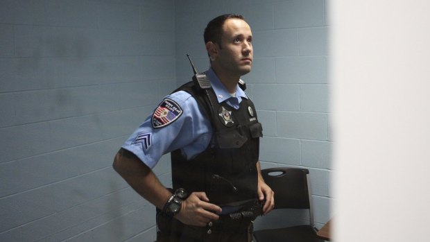 Corporal Jon Mannino, with the police department in Park Forest, Illinois, a suburb south of Chicago, on July 21.