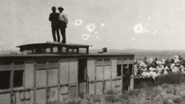 The Manchester Unity picnic train attacked by 'Turks' at Broken Hill on New Year's Day 1915.
Photograph: Broken Hill City Library.
