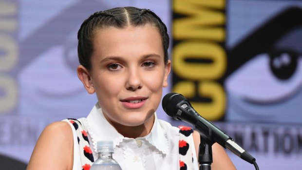 Millie Bobby Brown speaking at Comic-Con. 