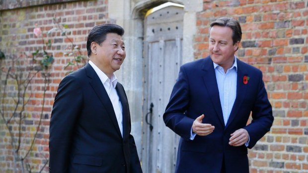David Cameron welcomes Xi Jinping to his official residence at Chequers in Buckinghamshire on October 22, 2015.