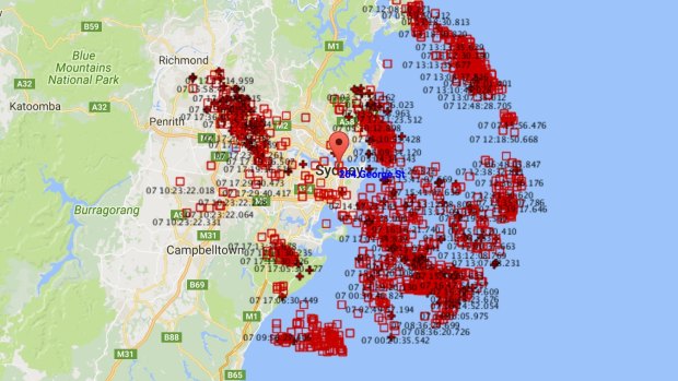 From midnight until 5.40pm, there were 1425 lightning strikes (ground and cloud events) recorded within a 50km radius of Sydney's CBD.
