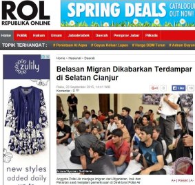 Tens of migrants detained in West Java after they tried to sail to Australia, in a photo posted on the Republika.Onine Indonesian newspaper website. 